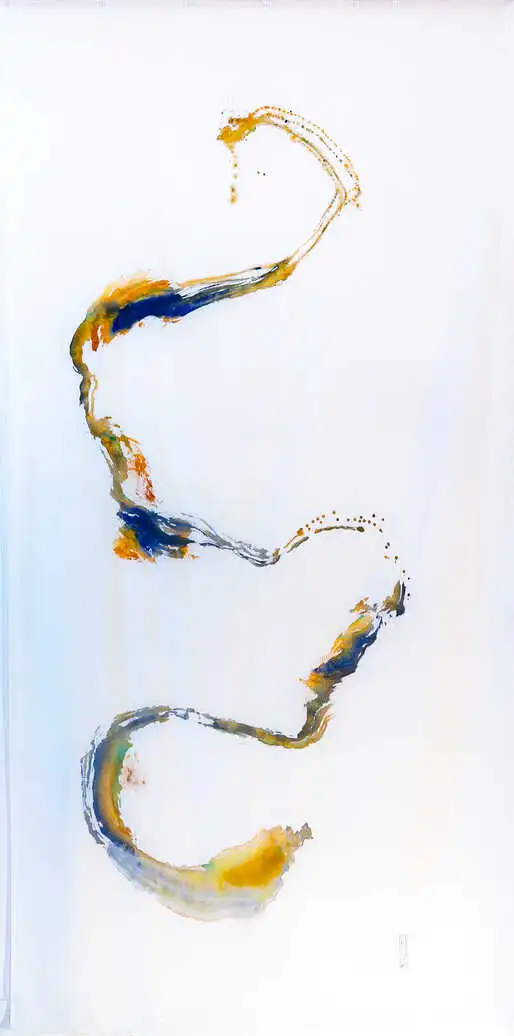 Ultramarine, turquoise, turmeric, ocher, arabic gum, on cotton fabric. 2020 - 300x150 cm - 118x59 inches