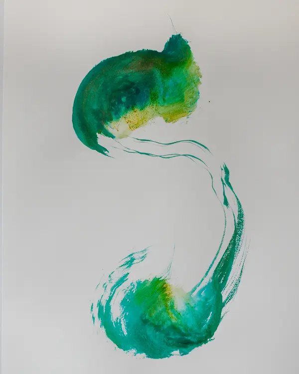 Turquoise, Emerald, golden powder on paper 300g/m2
