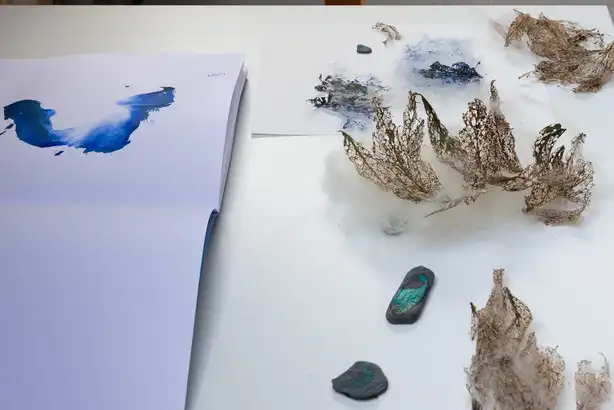 Plant, sheep wool, rock, ultramarine, arabic gum, egg yolk
Various dimensions less than 15 cm / 6 inches